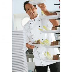 Férfi szakácskabát Premium Chef rövid ujjú fekete szegéllyel